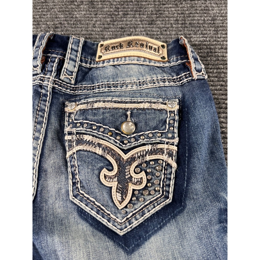 Vintage Rock Revival Andrea Jeans Womens 27 Easy Skinny Distress Flap Pocket Y2K